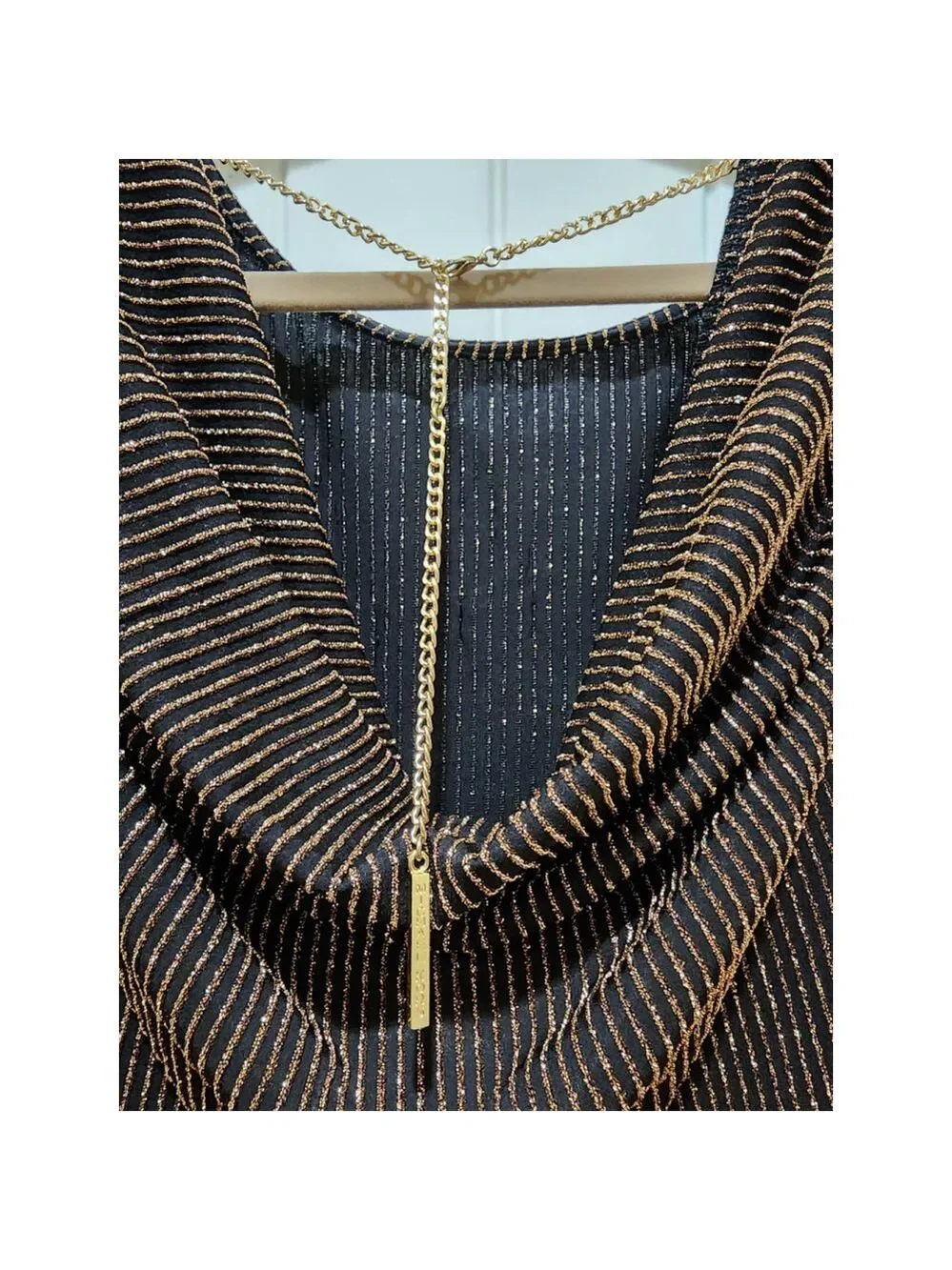 Michael Kors Cowl Back Black Gold Long Sleeve Cocktail Mini Dress 0 X - 10 / 12